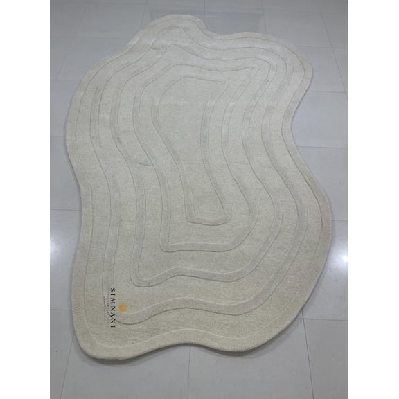 Simnani Carpets Modern Art Rug | Hand-Tufted Abstract Area Rug | Organic Landscape Design in Beige, Brown & Blue Tones | Rug for Living Room | Gift for Her