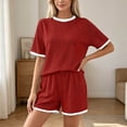 thumbnail image 4 of Usloyux Women's 2 Piece Shorts Set Round Neck Short Sleeve Tshirt Elastic Waisted Shorts Casual Lounge Outfits Solid Basic Matching Set, Red M, 4 of 6