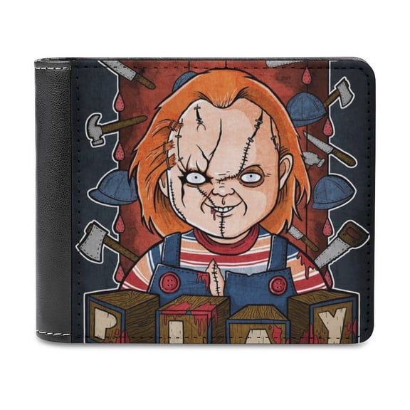 Chucky Horror Movie Leather Wallet for Men Women Two Fold Purse Slim Cash Card Holder Bag