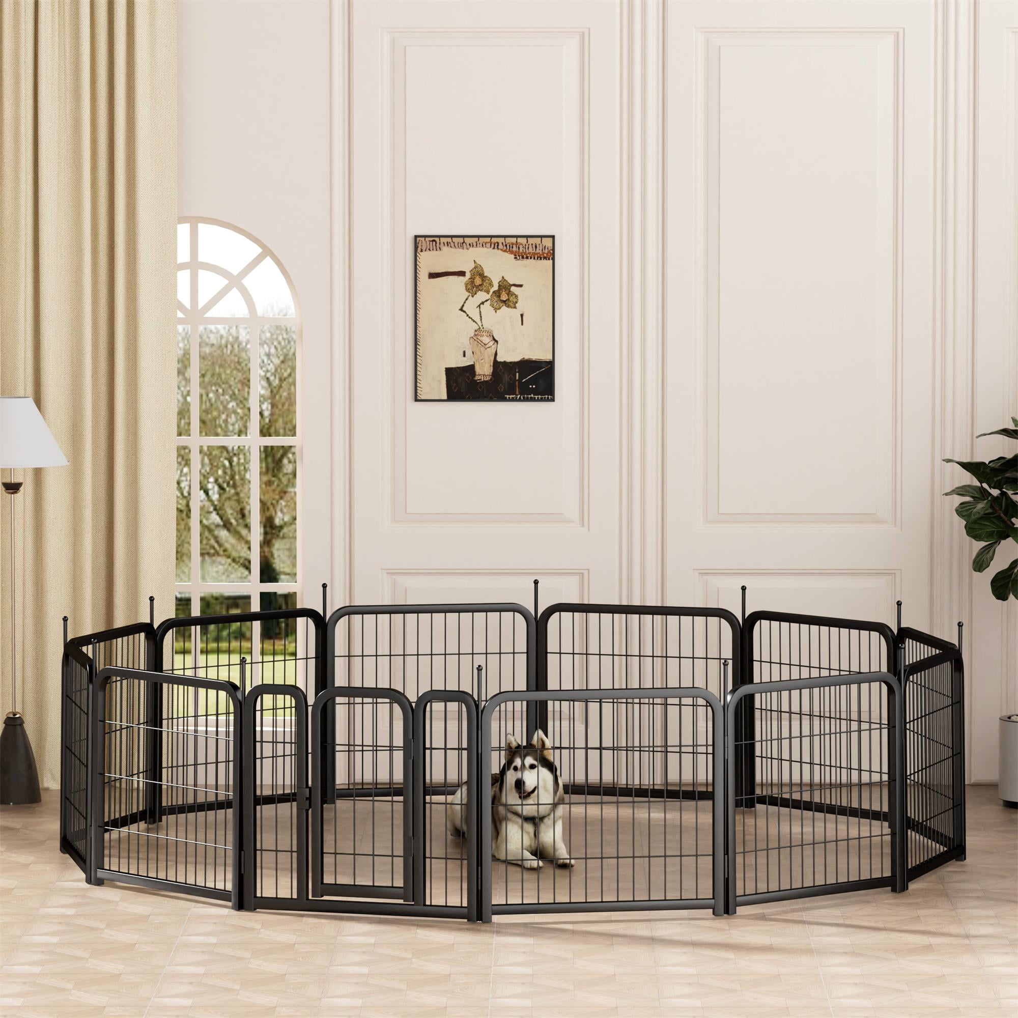 Pefilos Dog Playpen 12 Panels 24" Height Heavy Duty Dog Fence Puppy Pen for Large Medium Small Dogs Indoor Outdoor Foldable Pet Exercise Pen, Black