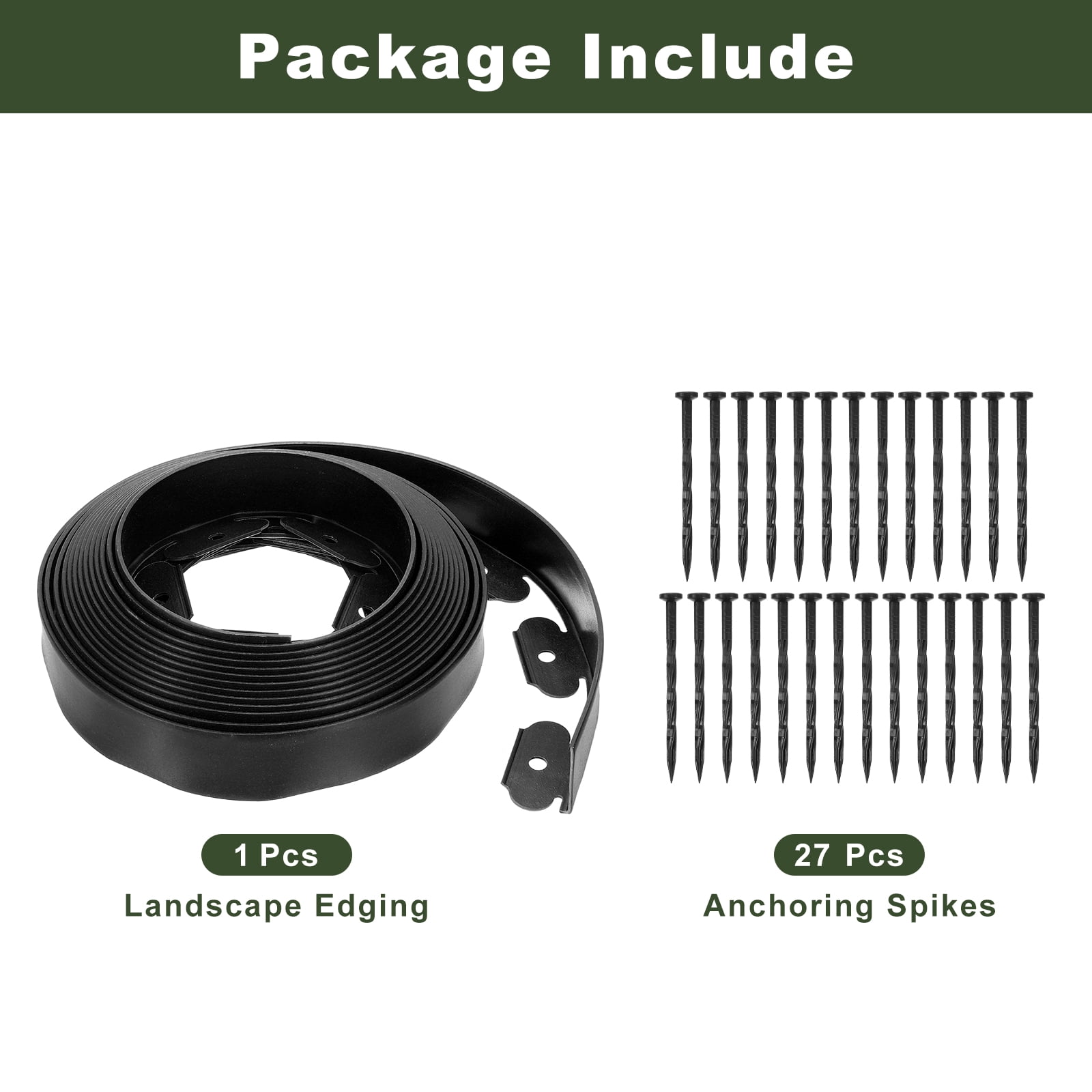 Uxcell Landscape Edging, 1Pcs 30FT x 2" Garden Edging Kit with 27 Stakes for Garden Lawn Flower Bed (Black)