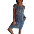thumbnail image 1 of Needream Robes, Robe Imprimée en Coton et Lin pour Femmes, Col Rond, avec Poche, 1 of 1