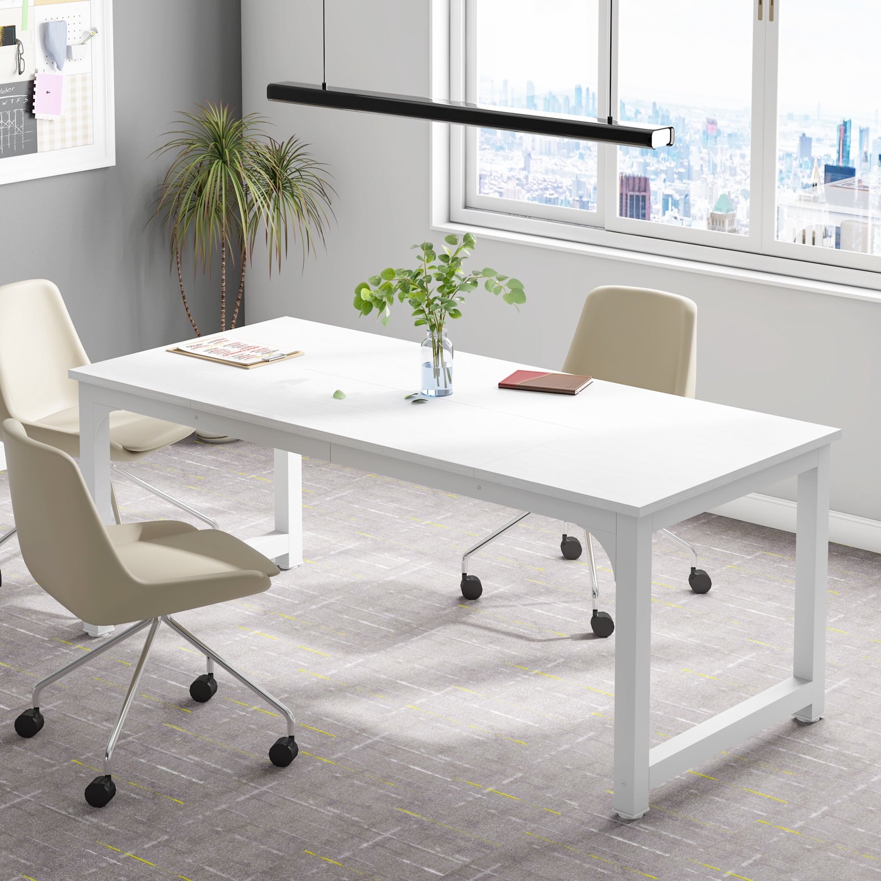Tribesigns 70.86 Inch Large Computer Desk, Modern Sturdy Writing Desk for Home Office, White