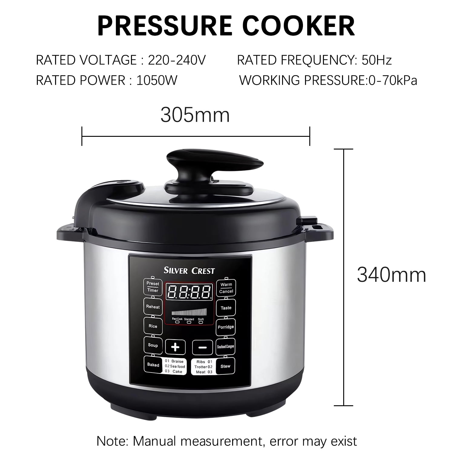 Cikuci Electric Pressure Cooker, Multi-Functional Slow Cooker, Rice Cooker, Saut pan, Soup Pot, Egg Cooker, Warmer, Preset Cooking