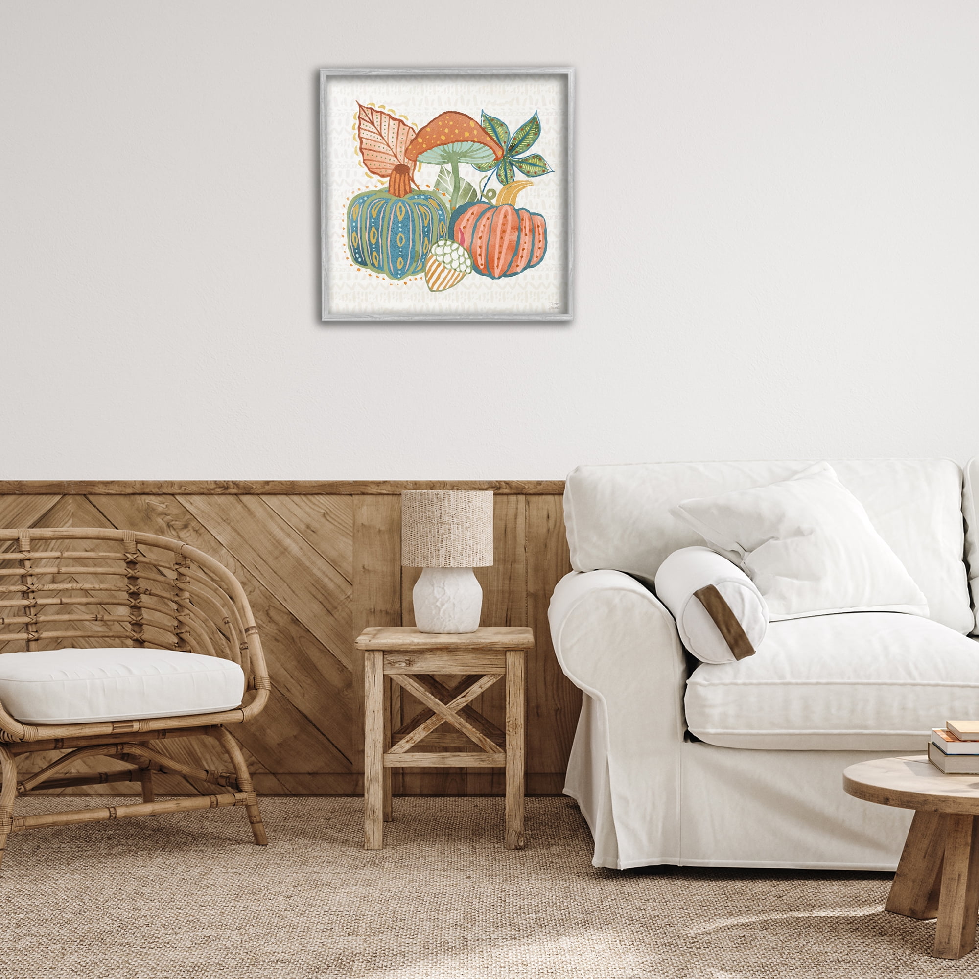 Stupell Industries Whimsical Harvest Gourds Holiday Painting Gray Framed Art Prints Wall Art, 24 x 24