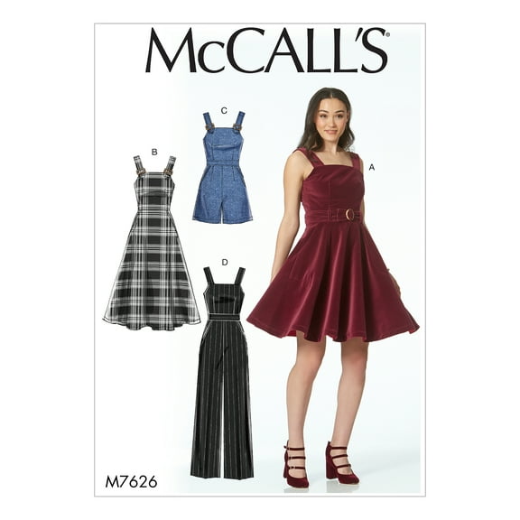McCall's Sewing Pattern Misses' Dresses, Belt, Romper, and Jumpsuit with Pockets-4-6-8-10-12