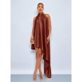 thumbnail image 4 of Brown Satin Halter Neck Asymmetrical Maxi Dress, Sleeveless, Backless, Elegant Party & Evening Wear, 4 of 6