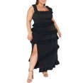 thumbnail image 2 of ZAXARRA Women Long Bodycon Dress Solid Color Square Neck Sleeveless Tight Dress Summer Ruffles Side Slit Party Dress, 2 of 8