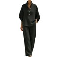 thumbnail image 4 of Breezora Women's Summer Casual Knit 2 Piece Outfit Batwing Sleeve Stand Collar Blouse Wide Leg Pants Loose Fit Set, 4 of 7