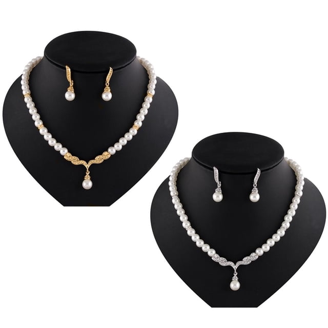 2 juegos de joyas de pendientes de collar de de cristal chapado en oro / plata para mujer Salvador collar y pendientes