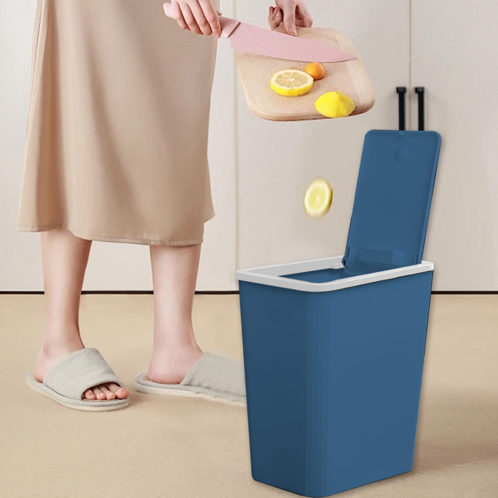 Bathroom Trash Can with Press Popup Lid and Odor-Lock Inner Ring – Slim Plastic Wastebasket for Toilet, Bedroom, Office, Small Spaces, Keeps Garbage Sealed and Fresh