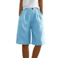thumbnail image 2 of AKEGAMN Summer Cotton Linen Loose Fit Elastic Waist Knee Length Casual Beach Shorts with Pockets, Blue S-3XL, 2 of 8