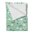 thumbnail image 2 of Children Soft Flannel Fleece Throw Blanket, Rainbow Sky with Clouds Heart and Sun Love Baby Playroom Theme, Cozy Plush for Indoor and Outdoor Use, 50" x 70", Mint Green Multicolor, by Ambesonne, 2 of 5