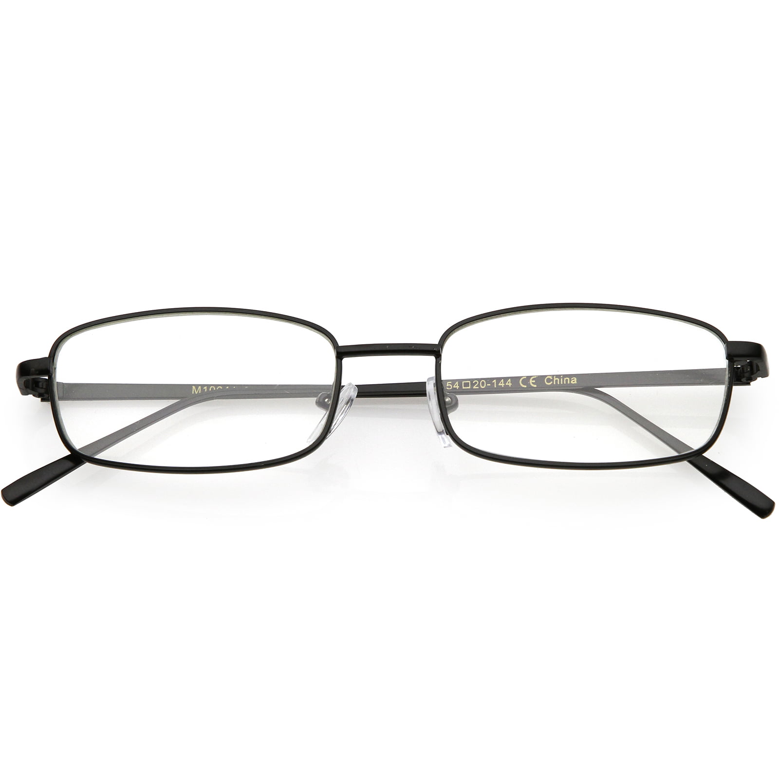 Classic Metal Rectangle Eyeglasses Slim Arms Clear Lens 52mm Black Clear