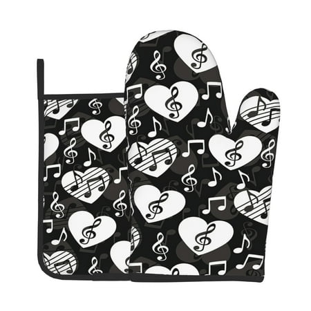 

Oven Gloves Hot Pads For Kitchen Decor Love Music Musically Abstract Heart Treble Heat Resistant 2pcs For Cooking Baking Bbq