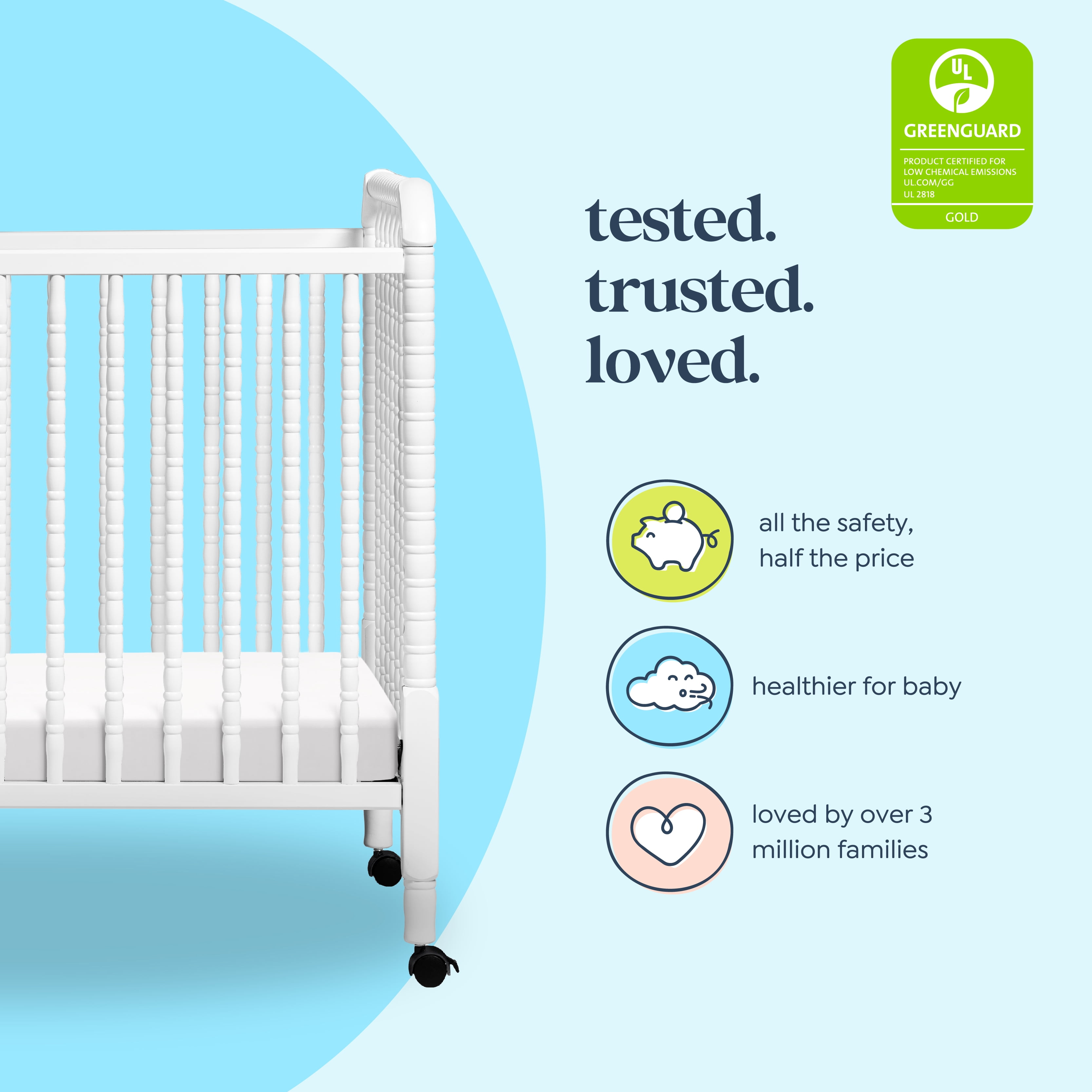 DaVinci Jenny Lind Pine Wood 3-in-1 Convertible Mini Crib in White