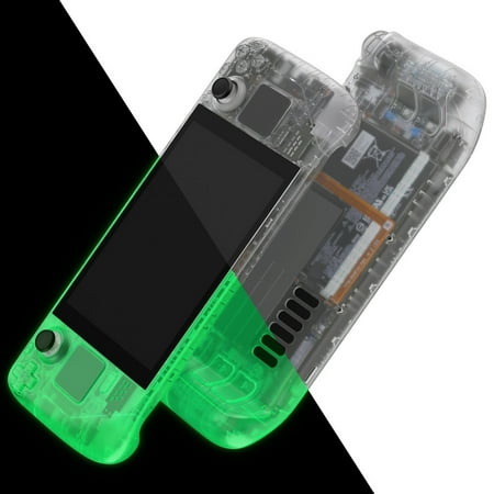 eXtremeRate Glow in Dark - Green Custom Faceplate Back Plate Shell for Steam Deck LCD, Handheld Console Replacement Housing Case, DIY Full Set Shell Buttons for Steam Deck Console - No Console
