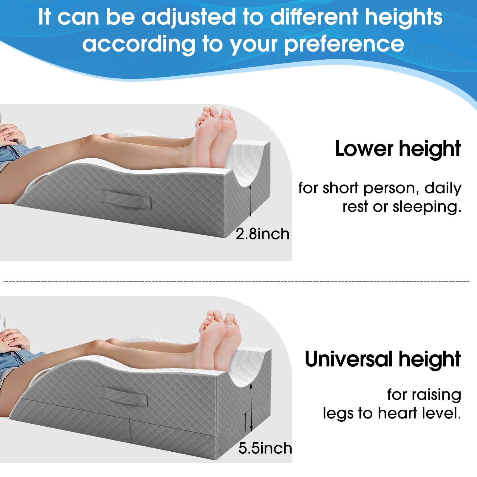 Elevation Pillows For Leg After  Memory Foam Adjustable Wedge Pillow Injury Or Rest Ankle Sleeping Grey/double