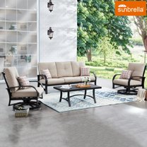 Ulax Furniture 4 Pieces Outdoor Aluminum Patio Conversation Seating Group, Indoor Swivel Chairs with Sunbrella Cusions and Coffee Table for 5 Person