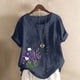 thumbnail image 2 of Vestidos Casuales Para Mujer, Blusas De Mujer De Moda Blusa informal de lino con cuello redondo, manga corta y botones para mujer, 2 of 4
