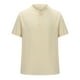 thumbnail image 3 of Camisas Elvqul de Hombre Beige Casual de Color Sólido Cuello Mao Manga Corta, 3 of 5