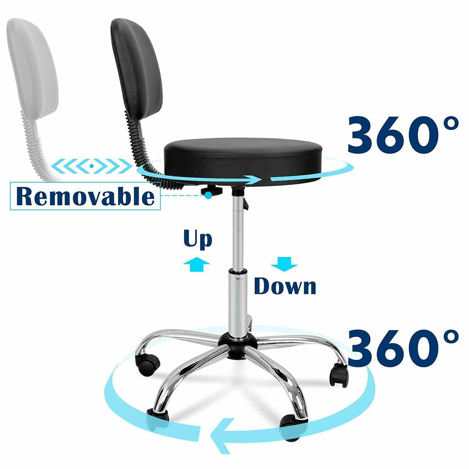 19B Adjustable Hydraulic Rolling Swivel Bar Stool Chair Salon Spa Stools Rest 360-degree Work Drafting Rolling Stool with Heavy Duty Metal Base for Clinic Dentist Spa Massage Office 