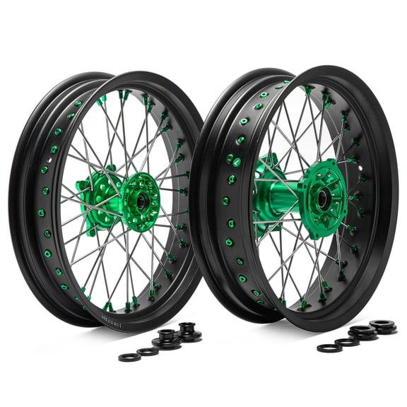 17"x3.5/4.25 Wheel Green Hubs For Kawasaki KX250F KX450F 2006-2018 2007 2008 2009 KX125 KX250 2006-2013