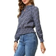 thumbnail image 5 of Allegra K Women's Floral Print V Neck Lantern Sleeve Casual Blouse, 5 of 7
