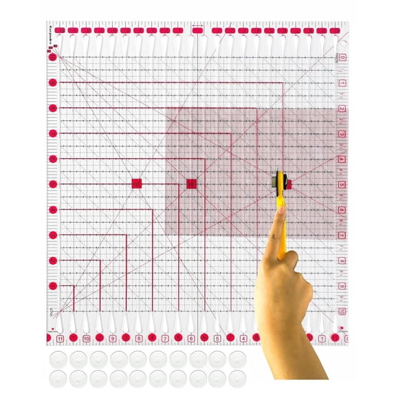 VALUNE 11.5"x 10.5" Pink Quilting Ruler, Slotted Fabric Cutting Ruler, Sewing Tool for Accurate Measurement & Precise Fabric Cutting