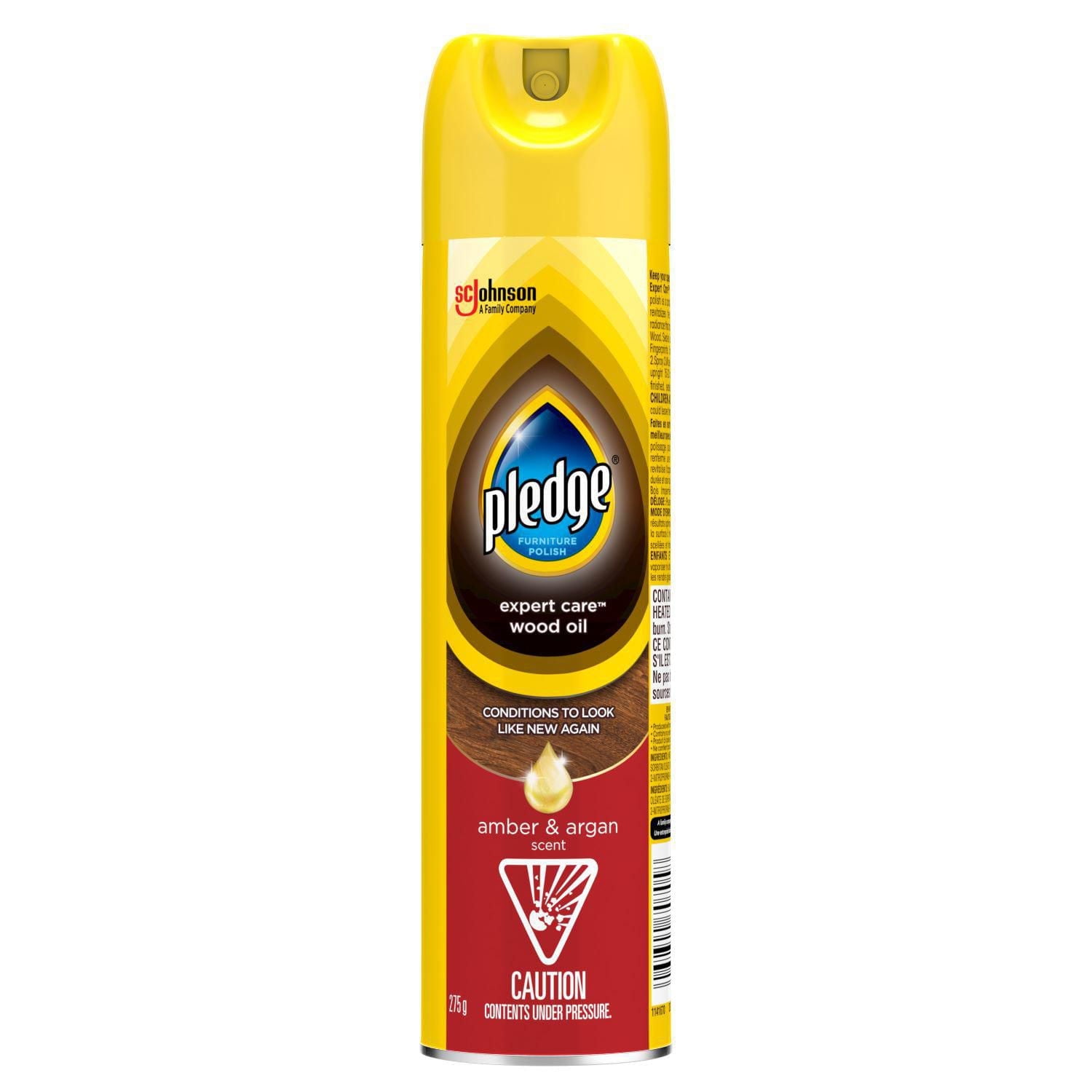 Pledge® Furniture Polish Spray, Moisturizing Oil for Wood, Amber and Argan Scent 275g, 275g