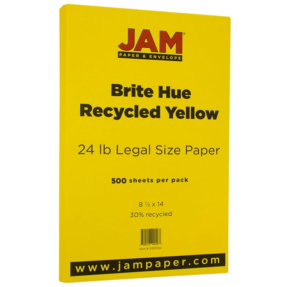 JAM Paper Legal Paper, 8.5x14, 24lb Yellow, 500/Pack