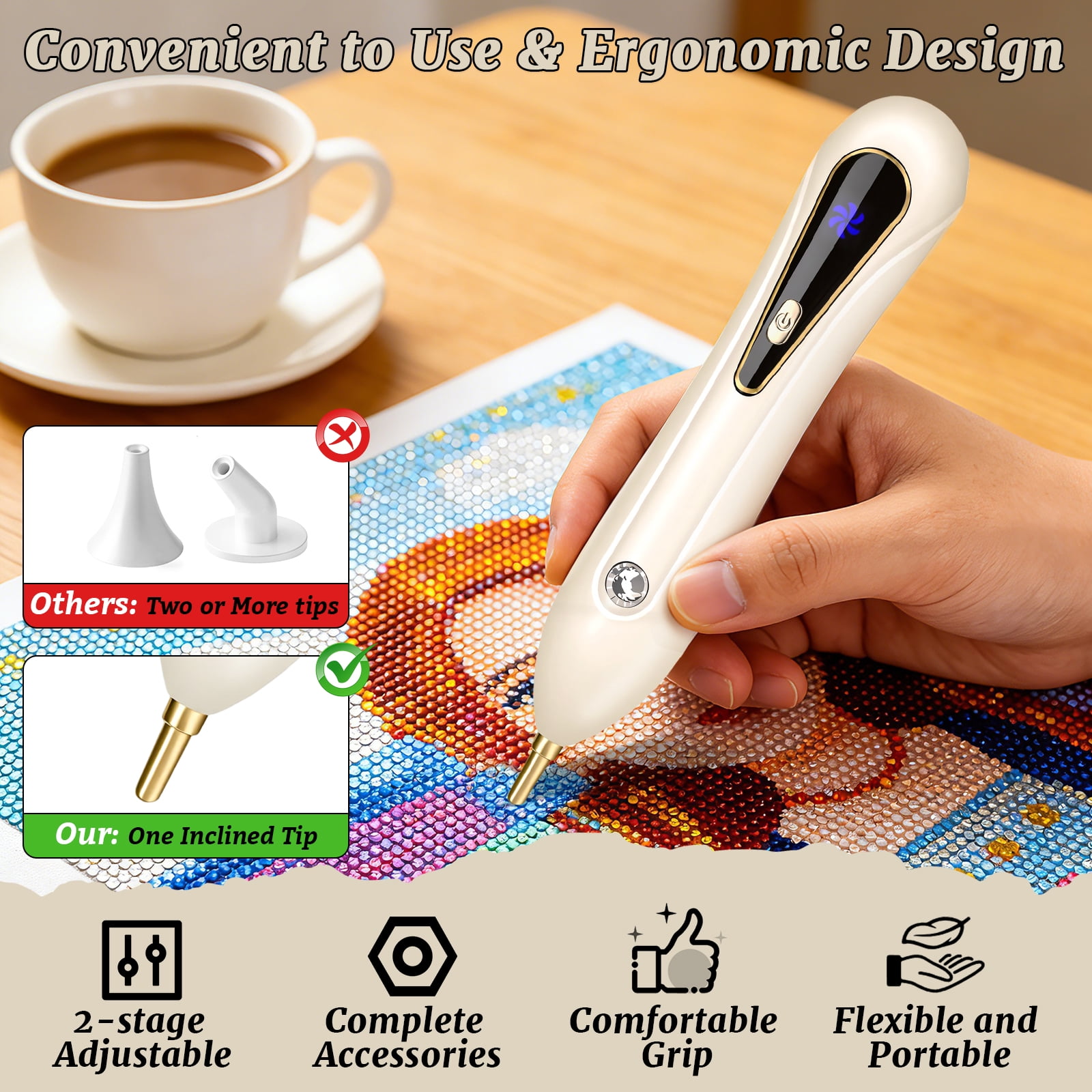Rechargeable Diamond Dot Pick Up Pen, Type-C Diamond Painting Tools with LED Light Tips for DIY Diamond Art, Adult Craft Accessories with 5 Replacement Tips