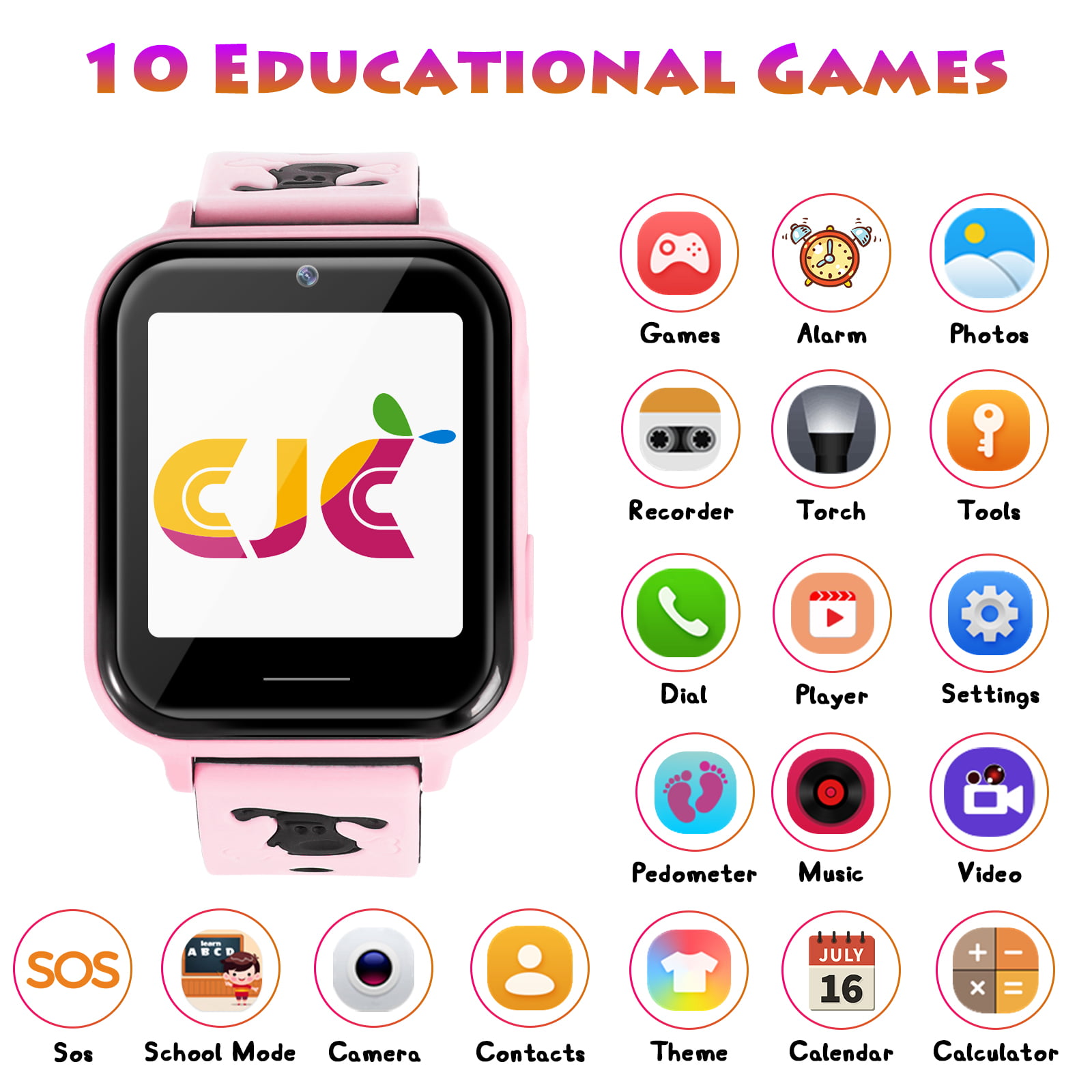JIAN YA NA Smart Watch for Kids, Kids Watch with 10 Games Camera Music SOS  Call Alarm, Birthday Gifts for Age 4-12 Boys Girls（Pink） 