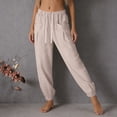 thumbnail image 4 of Npasoilc Sweatpants for Women Solid Color Drawstring Elastic Waist Linen Pocket Casual Trousers,Beige, 4 of 8