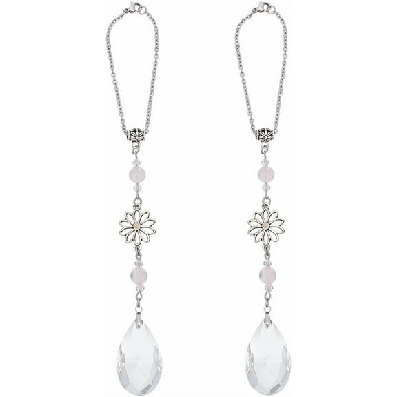 2Pcs Flower Rear View Mirror Car Charm 21cm Teardrop Vehicle Mirror Decoration Hanging Pendant Car Decoration Pink for Cars Decor Accessories