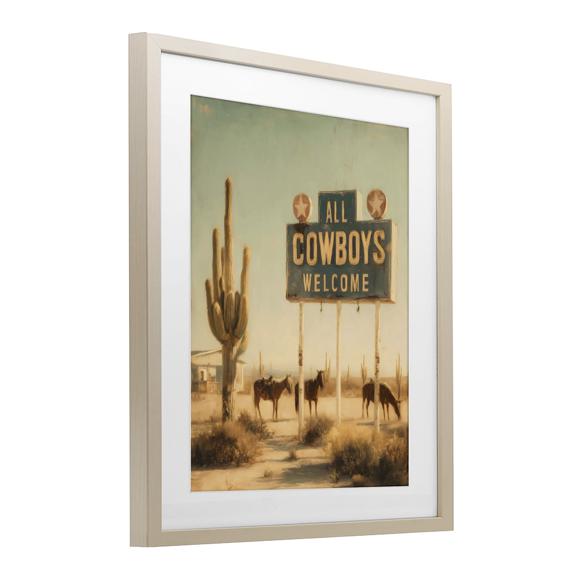 Stupell Industries All Cowboys Welcome Desert Birch Framed Print Under Glass, design by Arlington Prints