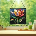 thumbnail image 2 of Tulip Flower Stained Glass Panel Suncatcher Square Window Hanging, 8 Inch Real Glass Decorative Art Sun Catcher for Home, Gift, and Garden Decor 78OR3, 2 of 6