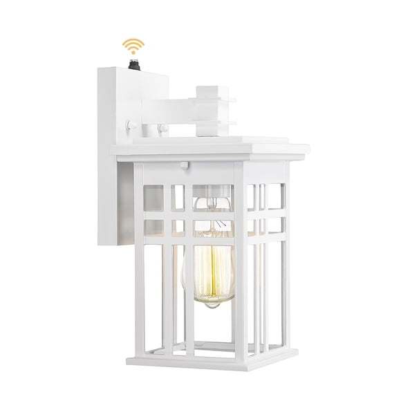 Dusk to Dawn Sensor Outdoor Wall Sconce - HWH Exterior Wall Lantern Light Fixture for Porch, Garage, Doorway, Garden, Glossy Whit