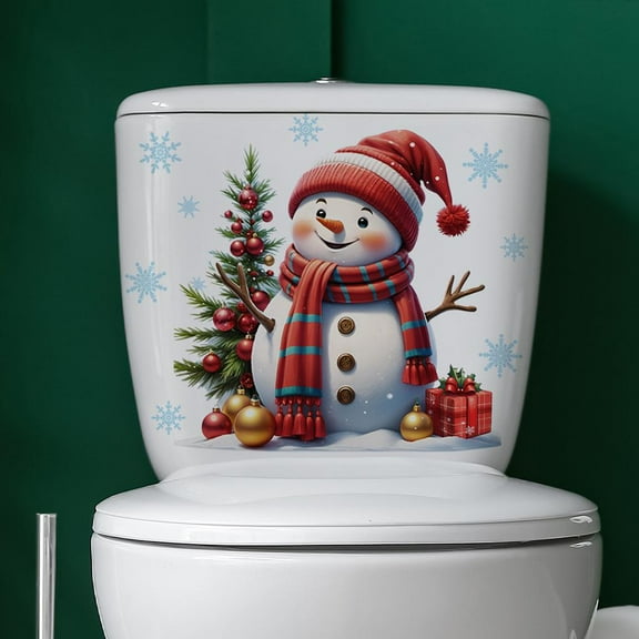 Christmas Toilet Seat Cover Sticker Waterproof Removable Vinyl Decal for Bathroom Decor, Festive Holiday Restroom Wall Art Decorations