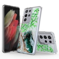 Samsung Galaxy S21 Ultra 5G Phone Case, Rosebono Hybrid Bling Glitter Sparkle Epoxy Graphic Marble Colorful Silicone Skin Cover Armor Case for Samsung Galaxy S21 Ultra 5G (Green)