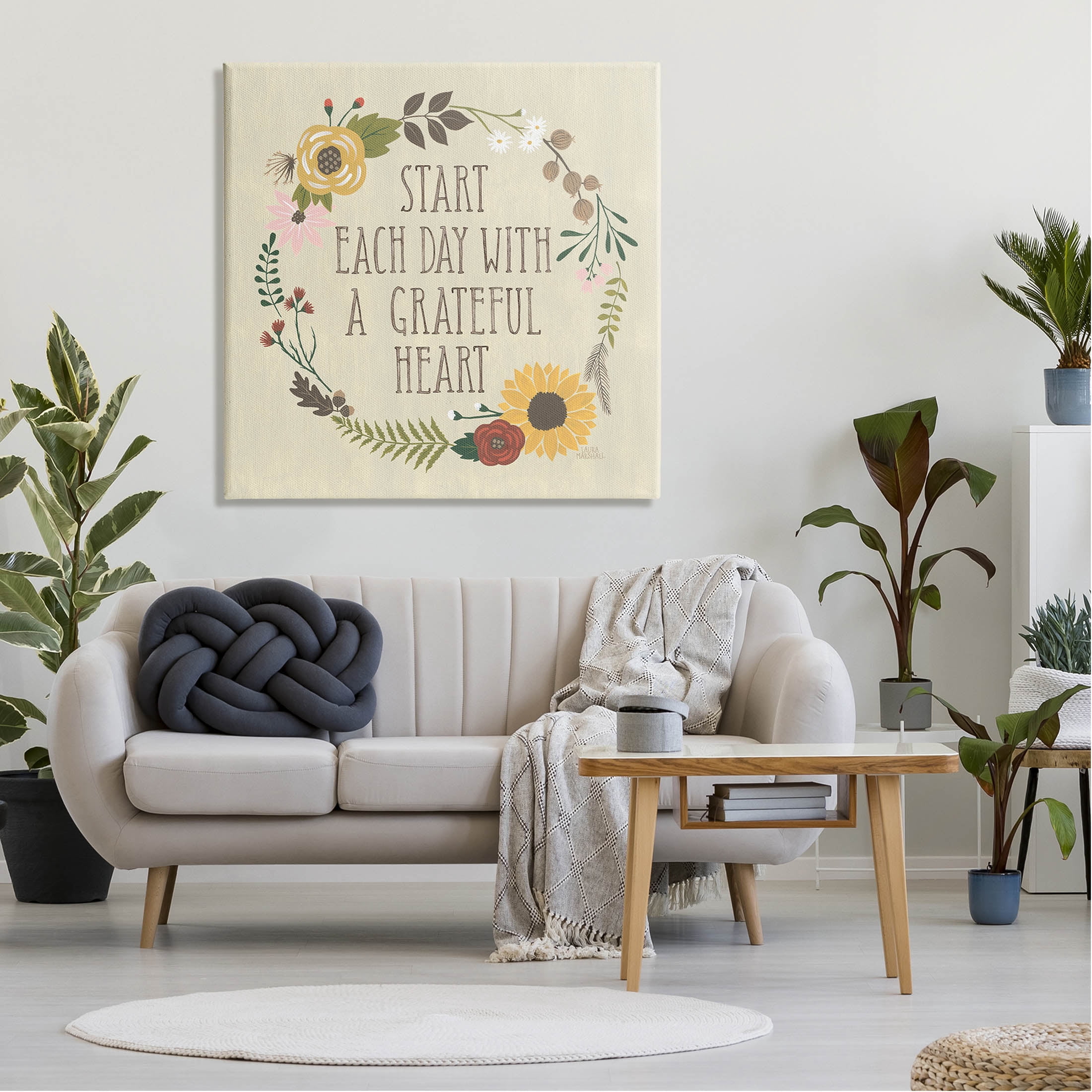 Stupell Industries With A Grateful Heart Flowers Graphic Art Gallery Wrapped Canvas Print Wall Art, Design by Laura Marshall
