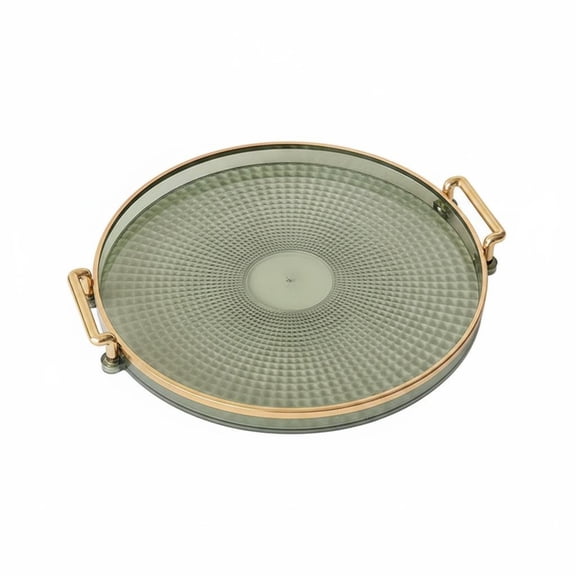 Lazsy 2 Count Diamond Textured Round Serving Tray with Gold Handles Sturdy Fruit Plate for Bedroom Kitchen Counter Decor