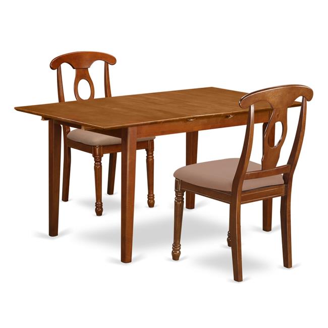 Rectangular Kitchen Table with Leaf & Two Upholstered Chairs, Saddle