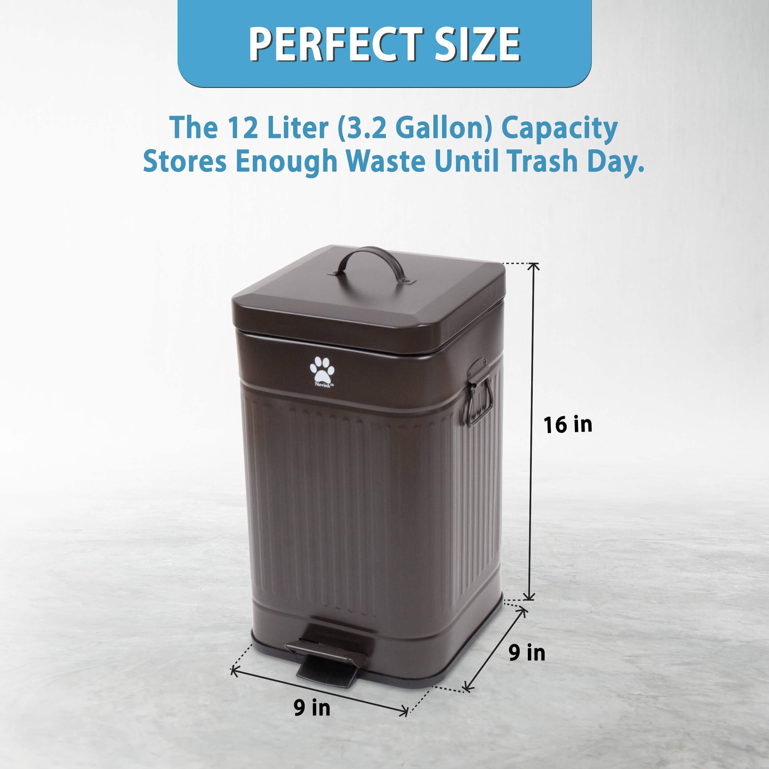 Nevink 3.2 Gallon Odor Free Outdoor Steel Dog Poop Trash Can with Lid, Mulch