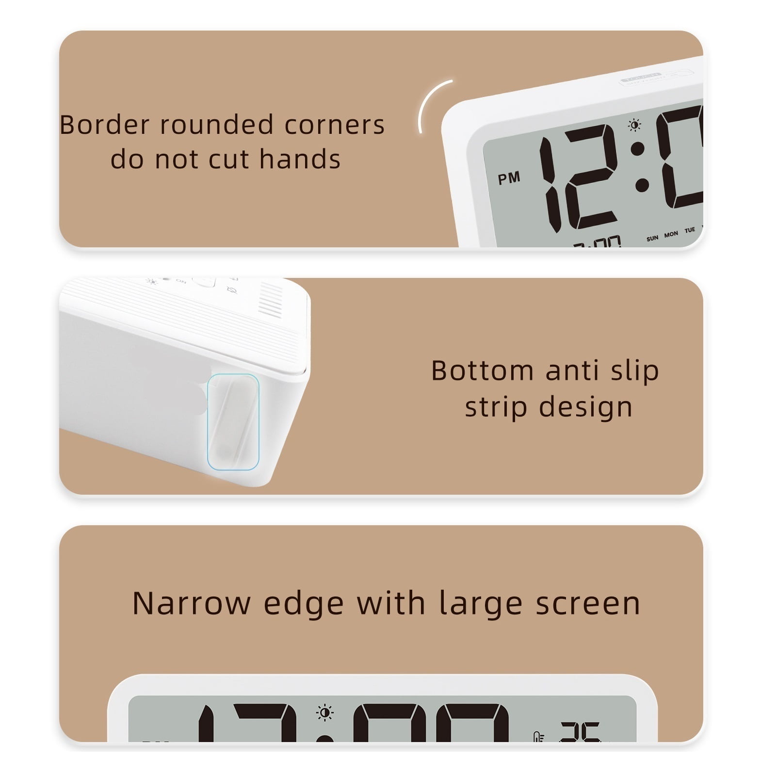 Digital Clock LED Brightness Adjustable Temperature Humidity Displaying Clock Modes Auto-Dimming ,Fast Response