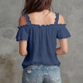 thumbnail image 5 of Womens Summer Cold Shoulder Tops Low Back Short Sleeve V Neck T Shirts Sexy Ruffle Casual Tops, 5 of 6