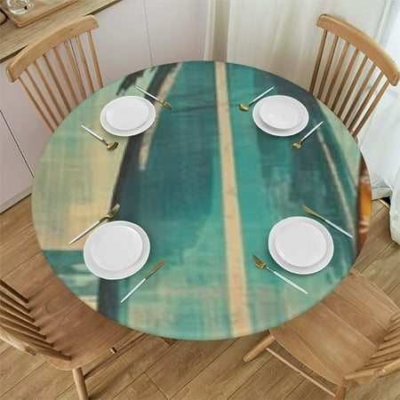 

Sheronv Palm Trees Surfboards Round Tablecloth Stain-Resistant Washable 100% Polyester for Home Kitchen Outdoor Decoration 54 -58