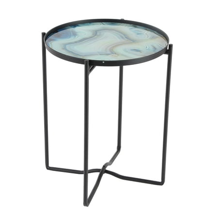 20 Inch Round Glass Table Topper Decmode Contemporary 19 X 16 Inch Blue Smoked Glass and Black Iron Round Accent Table, Light blue ()