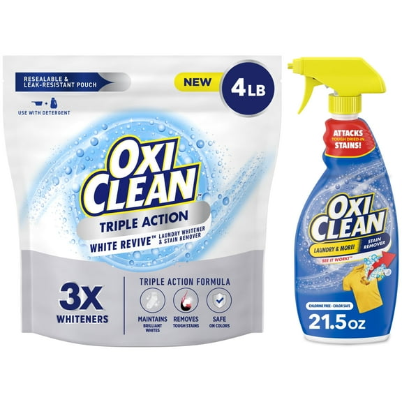 OxiClean Triple Action White Revive Laundry Whitener Powder & Laundry Stain Spray Bundle