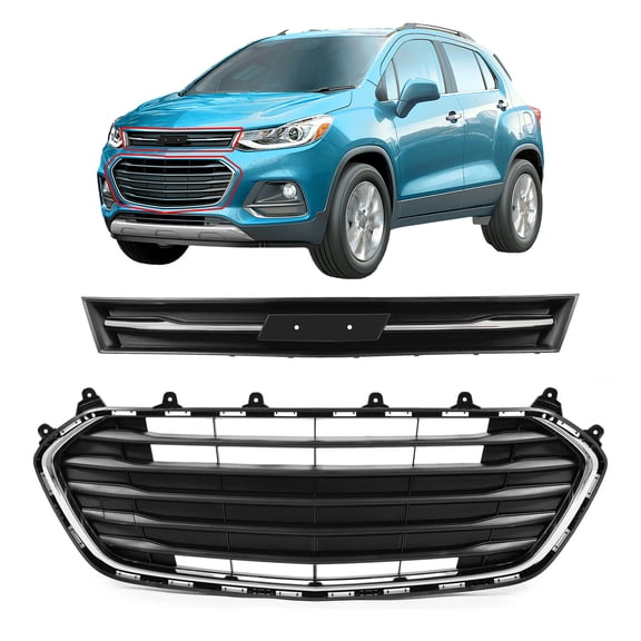 Front Bumper Upper Lower Grille Grill For 2017-2021 Chevrolet Trax Black＆Chrome